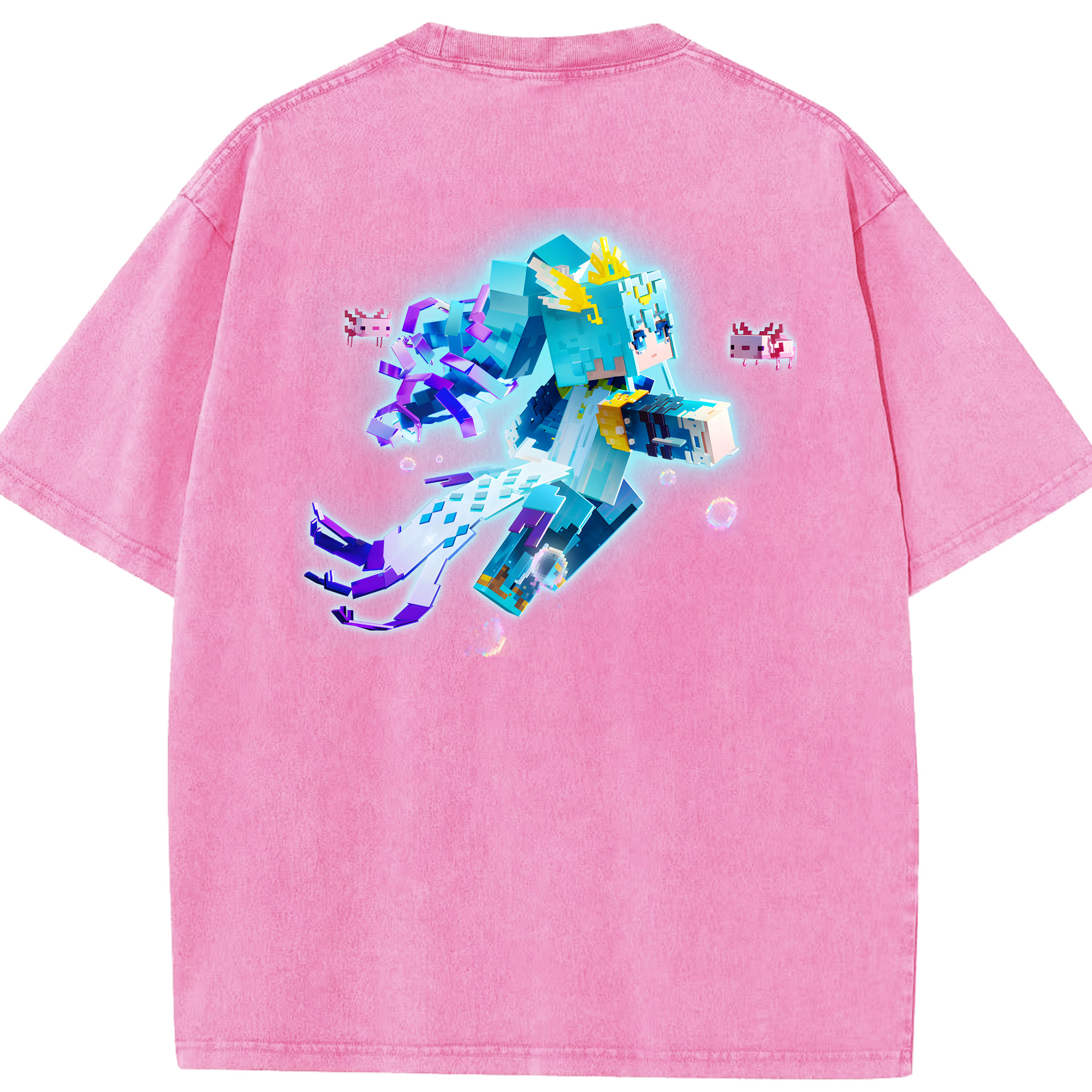 （画像用） マインクラフト ブロックの世界 Minecraft MC Block world 綿100% ヴィンテージ風 半袖Tシャツ（背面プリント）